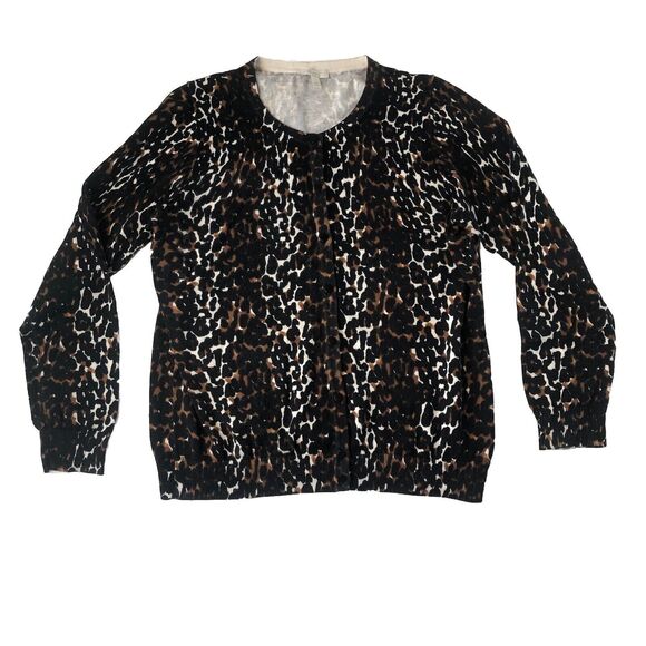 Talbots Petites Medium Womens Long Sleeve Cardigan Sweater Leopard Print - Picture 1 of 8